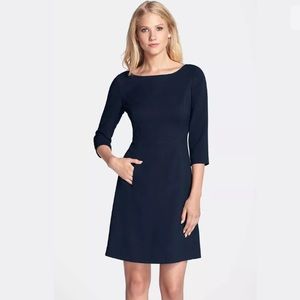Vince Camuto 3/4 Sleeve A-Line Dress in Navy Crepe